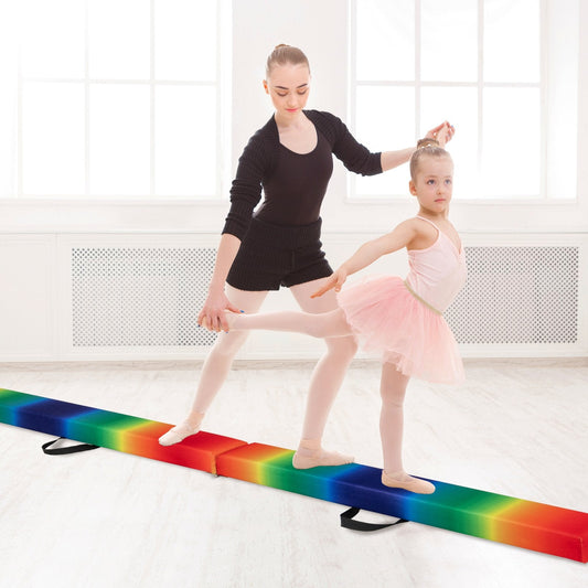 270CM Folding Balance Beam with Solid Wood Base and Anti-slip Bottom-Rainbow