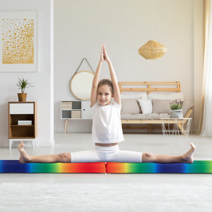 270CM Folding Balance Beam with Solid Wood Base and Anti-slip Bottom-Rainbow