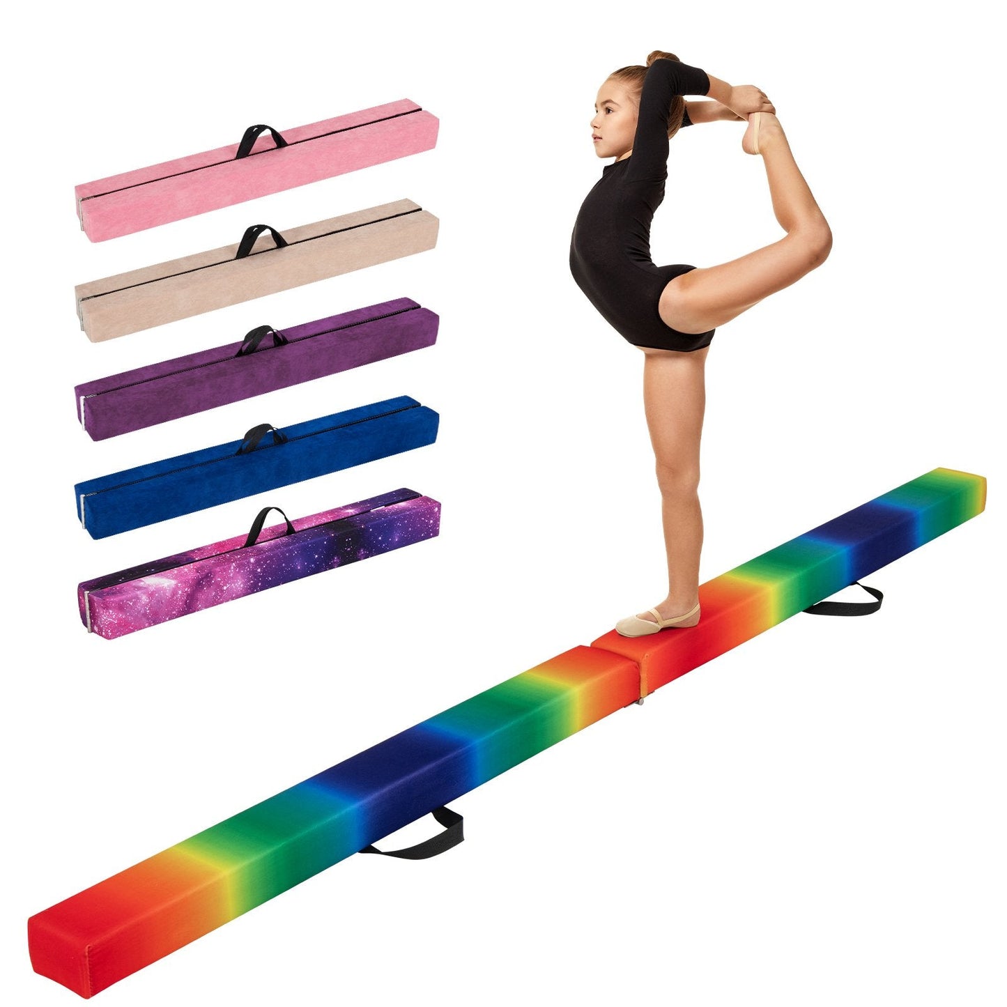 270CM Folding Balance Beam with Solid Wood Base and Anti-slip Bottom-Rainbow