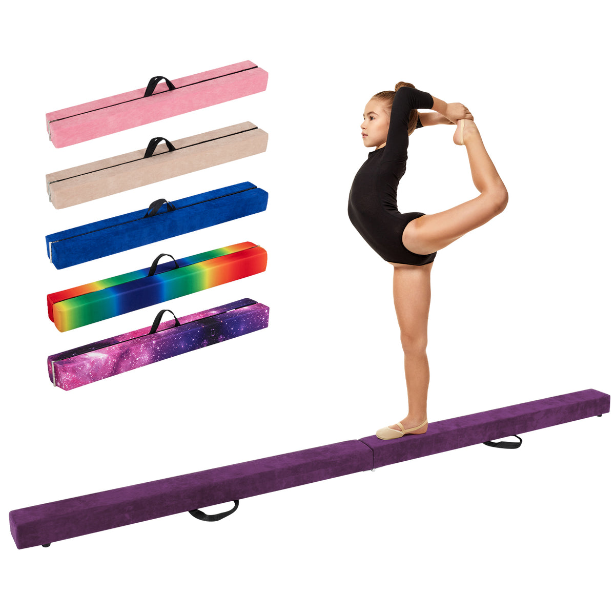 270CM Folding Balance Beam with Solid Wood Base and Anti-slip Bottom-Purple