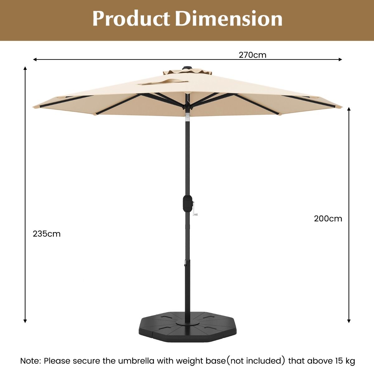 270cm Patio Umbrella Cantilever for Garden and Deck-Beige