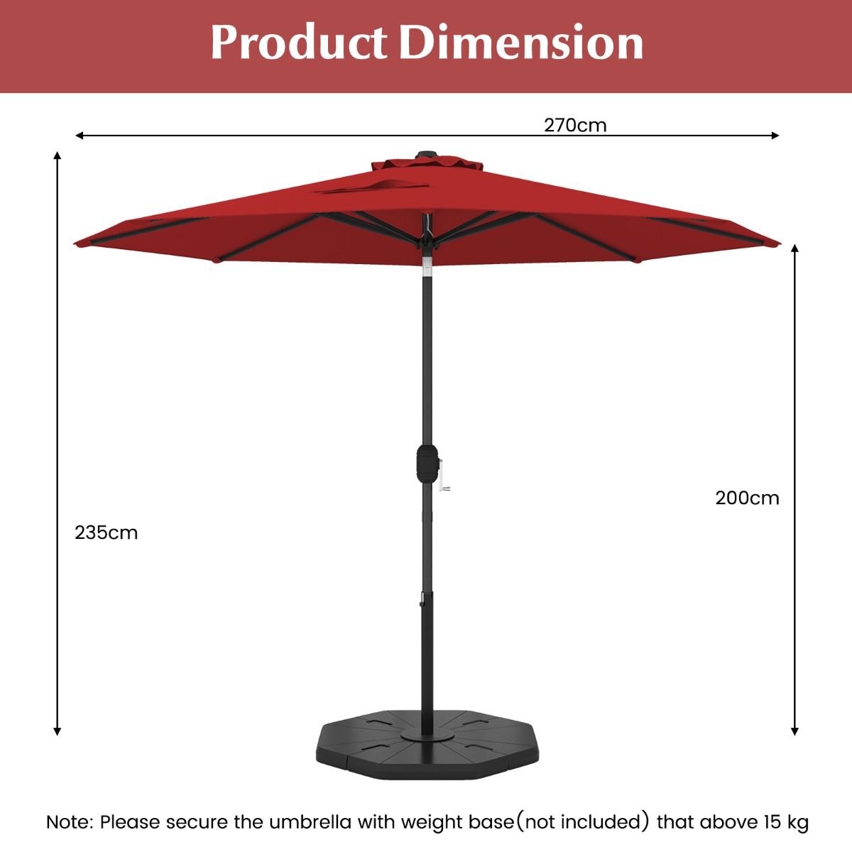 270cm Patio Umbrella Cantilever for Garden and Deck-Wine