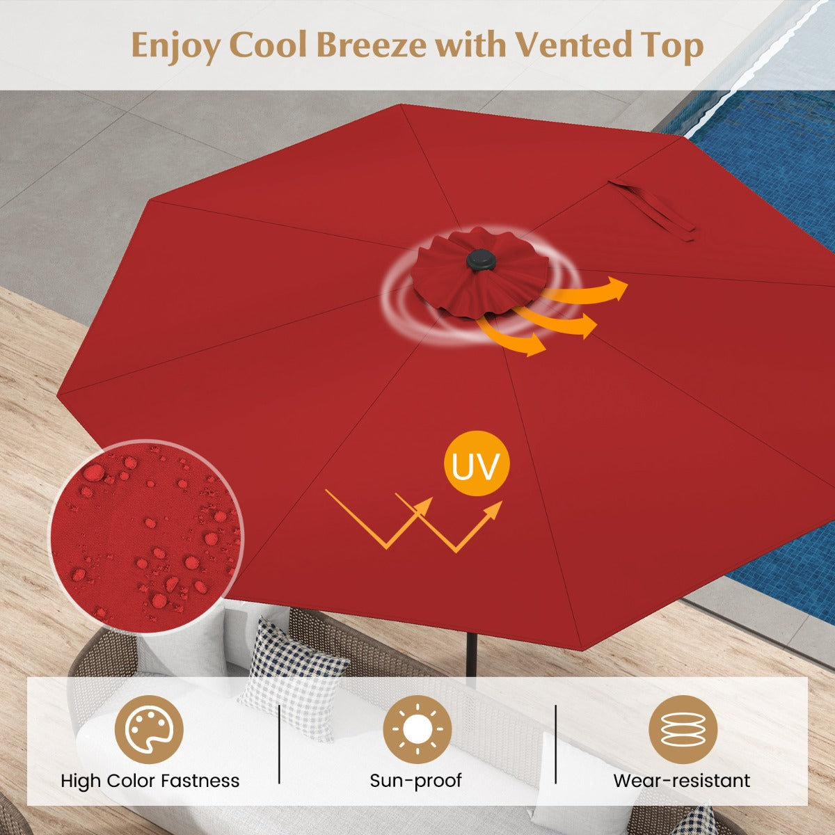 270cm Patio Umbrella Cantilever for Garden and Deck-Wine