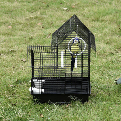 PawHut Metal Bird Cage w/ Plastic Perch Food Container Swing Ring Handle Small Black