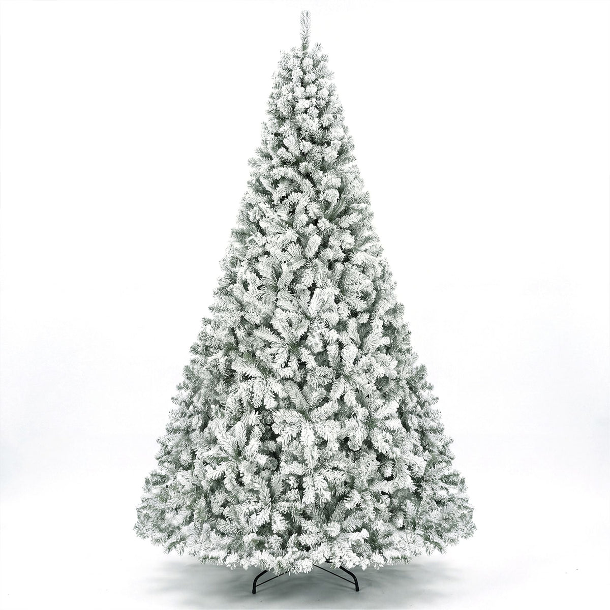 274cm Artificial Snow-Flocked Christmas Tree with Branch Tips and Warm White LED Lights for Home
