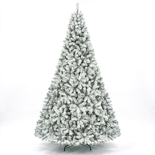 274cm Artificial Snow-Flocked Christmas Tree with Branch Tips and Warm White LED Lights for Home