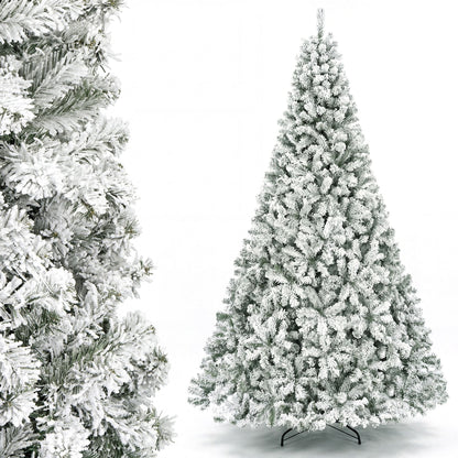 274cm Artificial Snow-Flocked Christmas Tree with Branch Tips and Warm White LED Lights