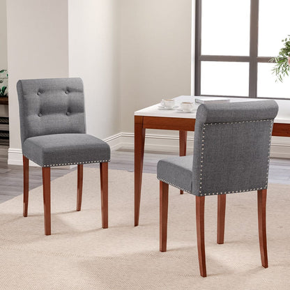 Set of 2 Contemporary Buttoned Accent Dining Chair Studded Rim Blue/Grey