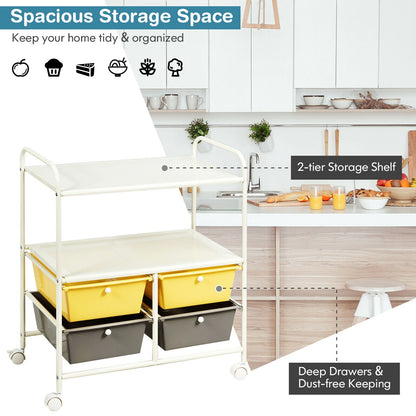 Utility Organiser Cart with 4 Plastic Drawers-Yellow