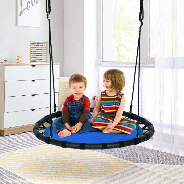 Saucer Round Tree Swing with Adjustable Heights for Kids &amp; Adults-Blue