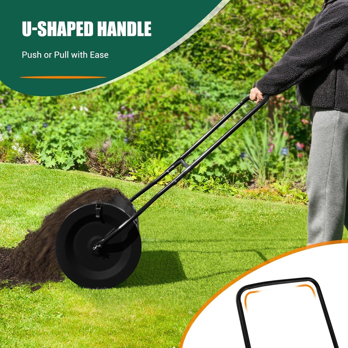 27 Inch Compost Spreader with Upgrade U-shaped Handle-Black