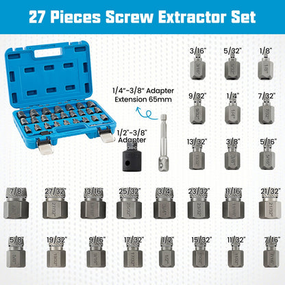 27 Pieces Screw Extractor Set with 3/8 Inches Drive-Blue