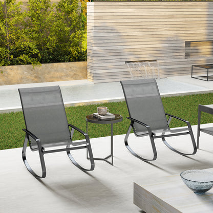 Outsunny Set of Two Rocking Garden Chairs - Grey