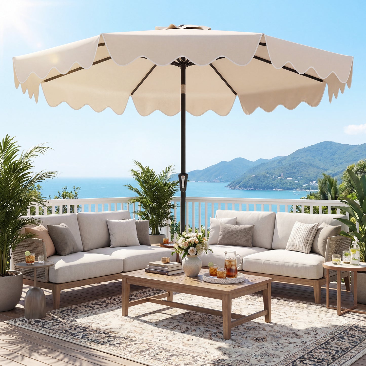 280 cm Patio Umbrella with Weighted Base for Garden Deck Backyard-Beige
