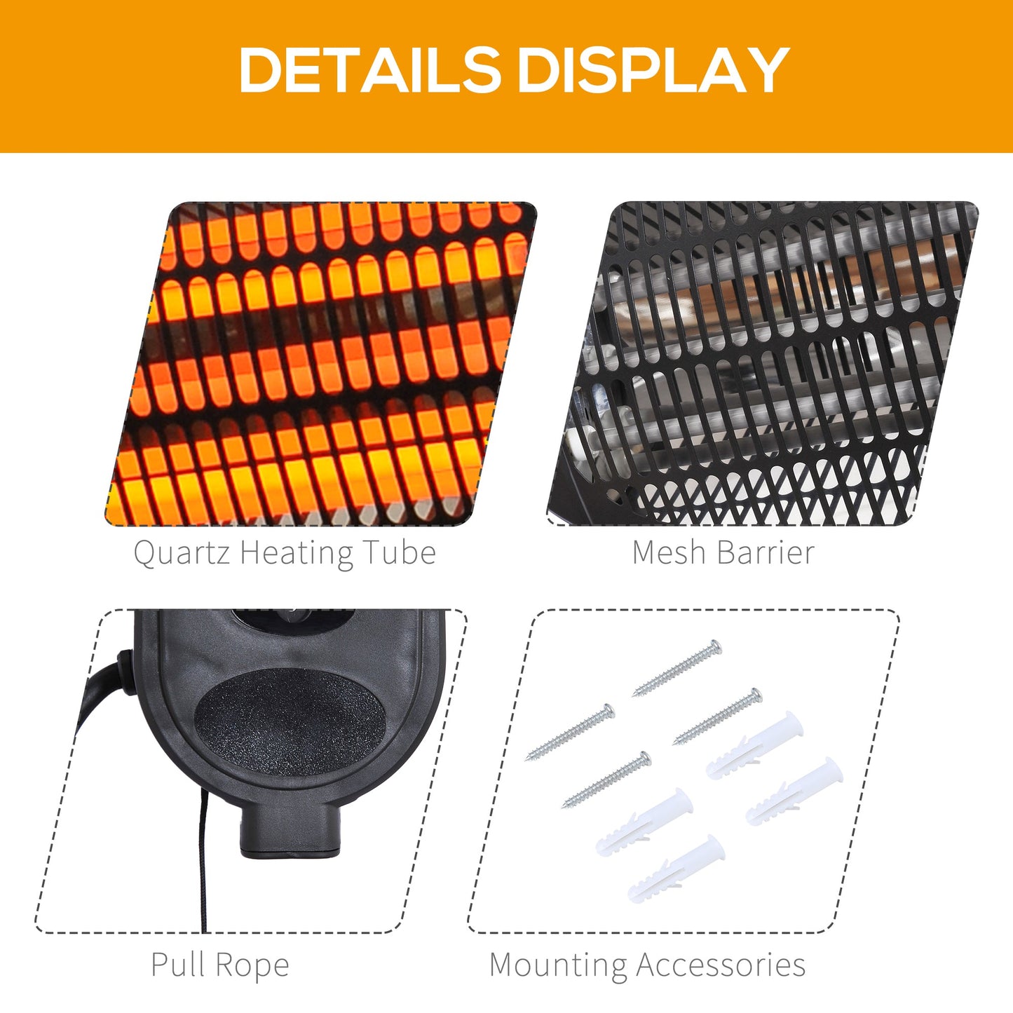 Outsunny 2kw Wall Mounted Infrared Electric Patio Heater Garden Outdoor Heating Warmer Waterproof 3 Power Settings Tilt Angle