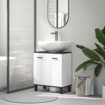 HOMCOM Modern Under-Sink Bathroom Cabinet - High Gloss White