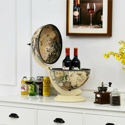 Tabletop Retro Globe Bar with Map Patterns-Cream