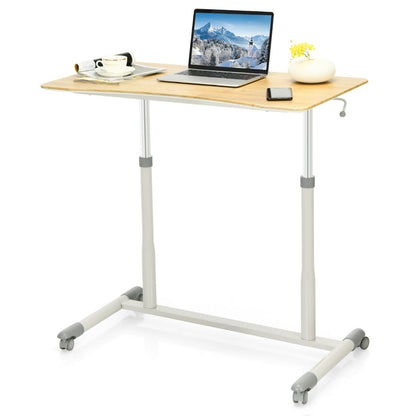 Height Adjustable Laptop Table with Wheels for Home and Office-Beige