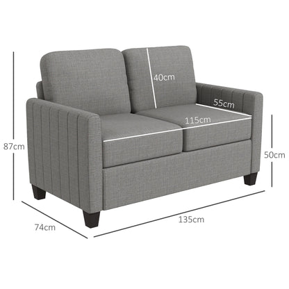 HOMCOM 2 Seater Sofa, Channel Tufted Modern Fabric Couch, Comfy Upholstered Loveseat with Spring Cushion, Back Pillow, for Living Room, Bedroom, Office, Light Grey