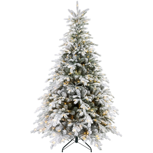 HOMCOM 6ft Bushy Snow-Flocked Artificial Christmas Tree, with LED Lights