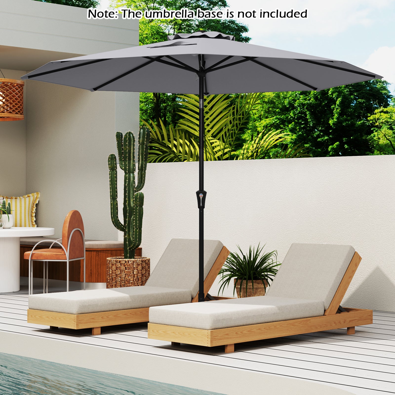 290 CM Patio Umbrella with Crank and 8 Sturdy Ribs for Garden Yard-Grey