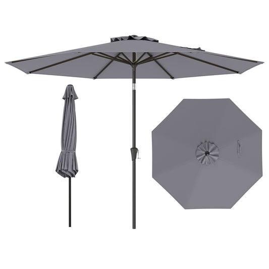 290 CM Patio Umbrella with Crank and 8 Sturdy Ribs for Garden Yard-Grey