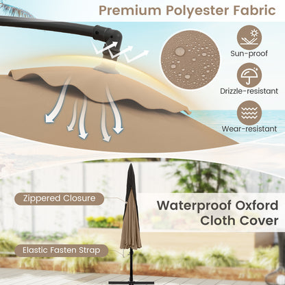 290 cm Patio Cantilever Umbrella with Easy Tilt Adjustment and Ruffled Edge-Brown