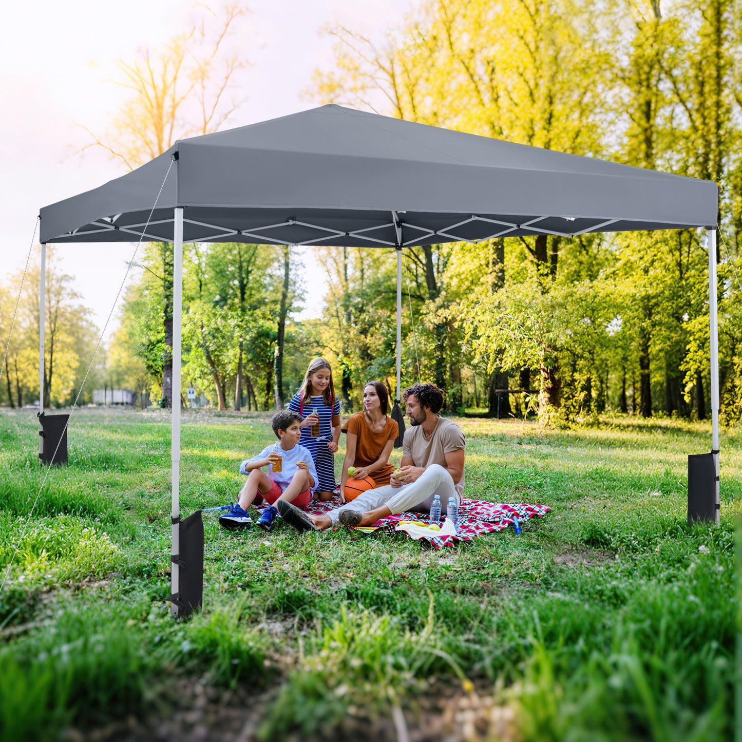 290 x 290 cm Pop up Canopy Tent with Carrying Bag and 4 Sandbags-Grey