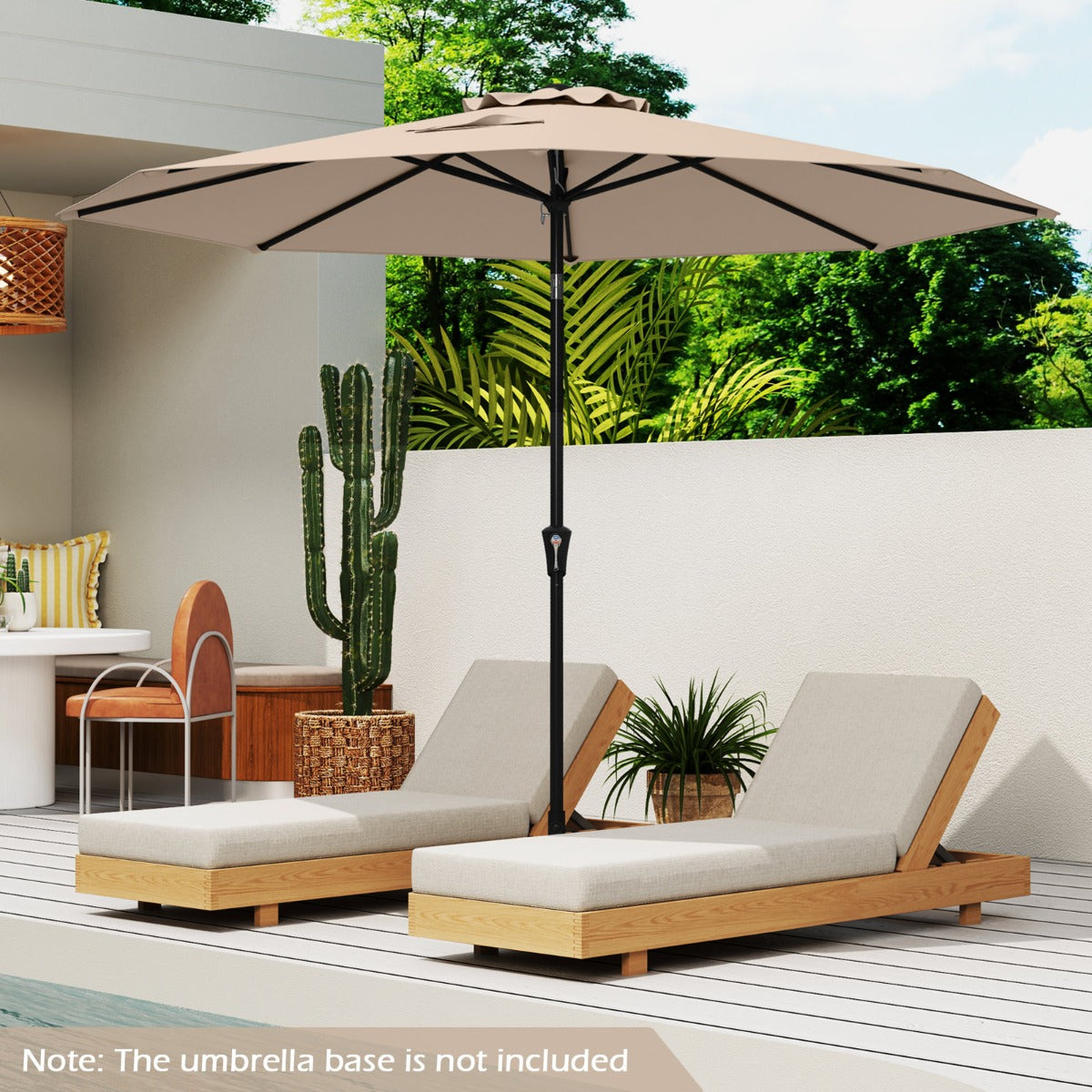 290 CM Patio Umbrella with Crank and 8 Sturdy Ribs for Garden Yard-Coffee