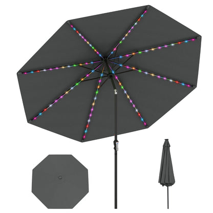 290 cm Solar Patio Umbrella with 96 LED Lights and 9 Modes-Grey