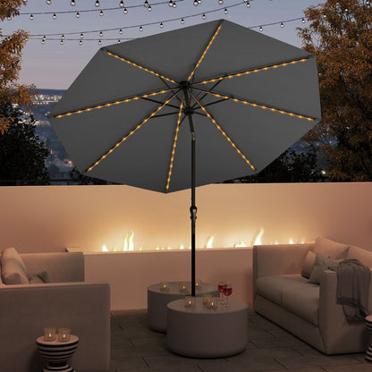290 cm Solar Patio Umbrella with 96 LED Lights and 9 Modes-Grey