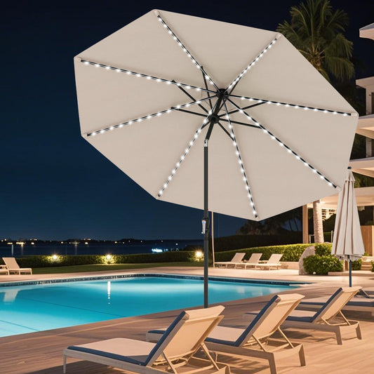 290 cm Solar Patio Umbrella with 96 LED Lights and 9 Modes-Beige
