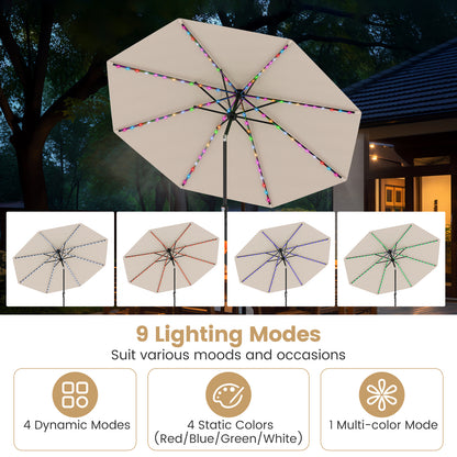 290 cm Solar Patio Umbrella with 96 LED Lights and 9 Modes-Beige
