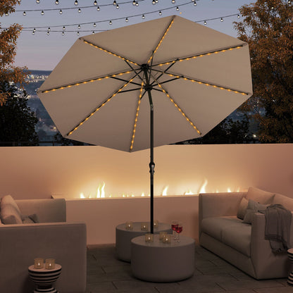290 cm Solar Patio Umbrella with 96 LED Lights and 9 Modes-Coffee
