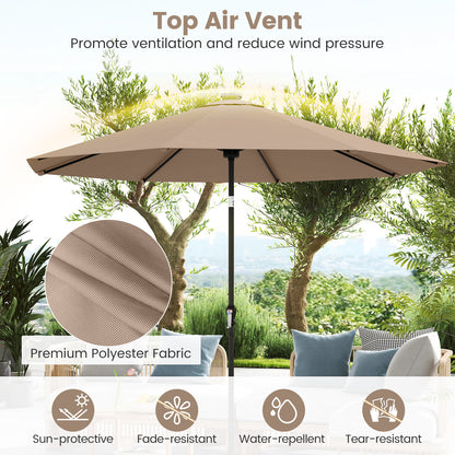 290 cm Solar Patio Umbrella with 96 LED Lights and 9 Modes-Coffee
