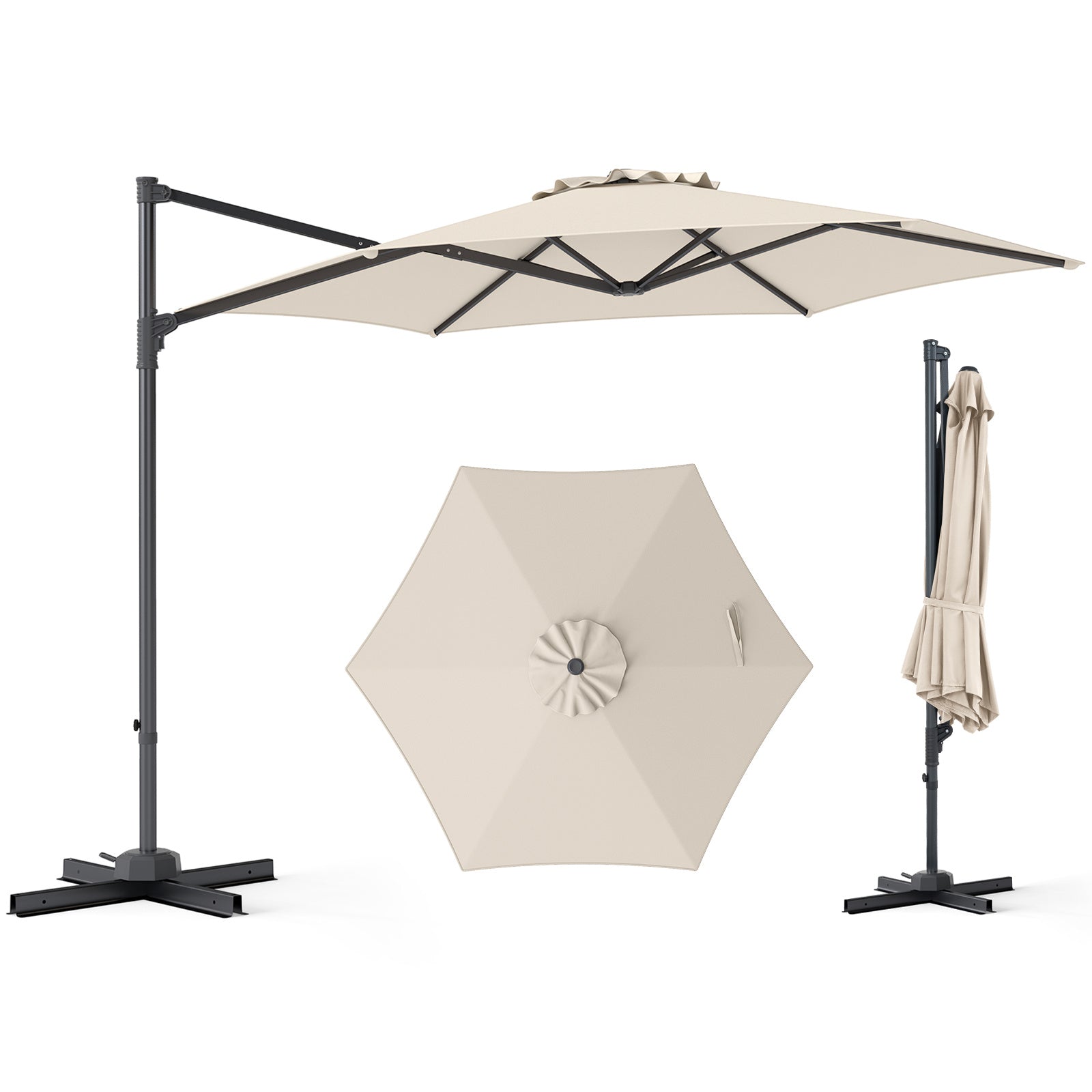 292cm Patio Cantilever Umbrella Large Offset Hanging Umbrella with 360° Rotation-Beige