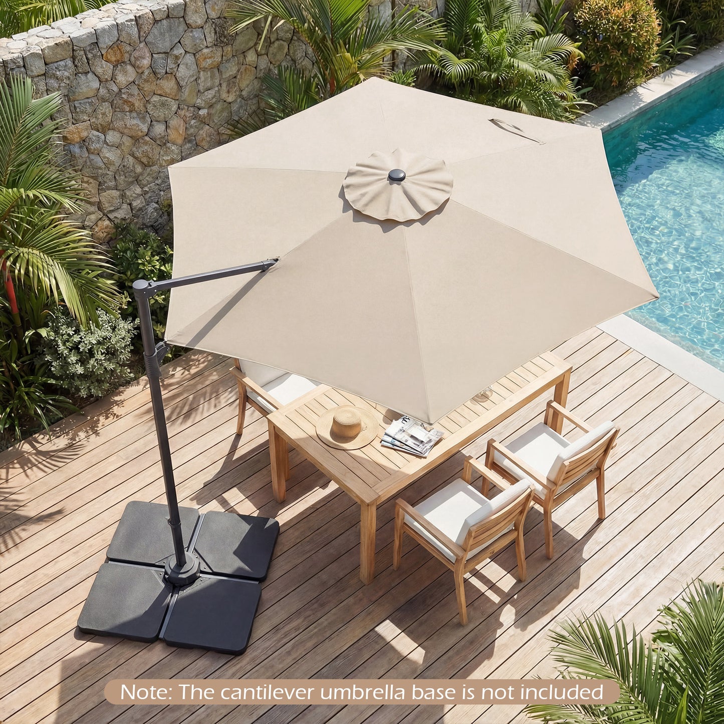292cm Patio Cantilever Umbrella Large Offset Hanging Umbrella with 360° Rotation-Beige
