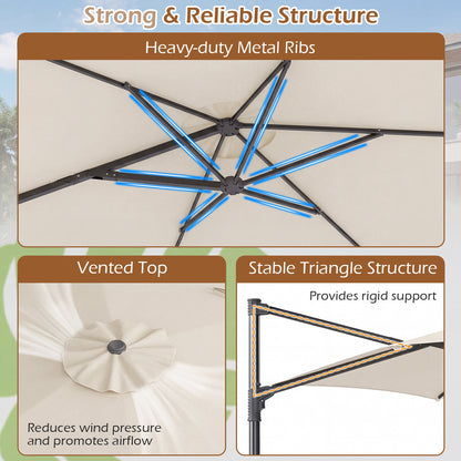 292cm Patio Cantilever Umbrella Large Offset Hanging Umbrella with 360° Rotation-Beige
