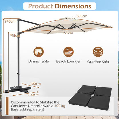 292cm Patio Cantilever Umbrella Large Offset Hanging Umbrella with 360° Rotation-Beige