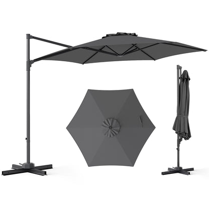292cm Patio Cantilever Umbrella Large Offset Hanging Umbrella with 360° Rotation-Grey