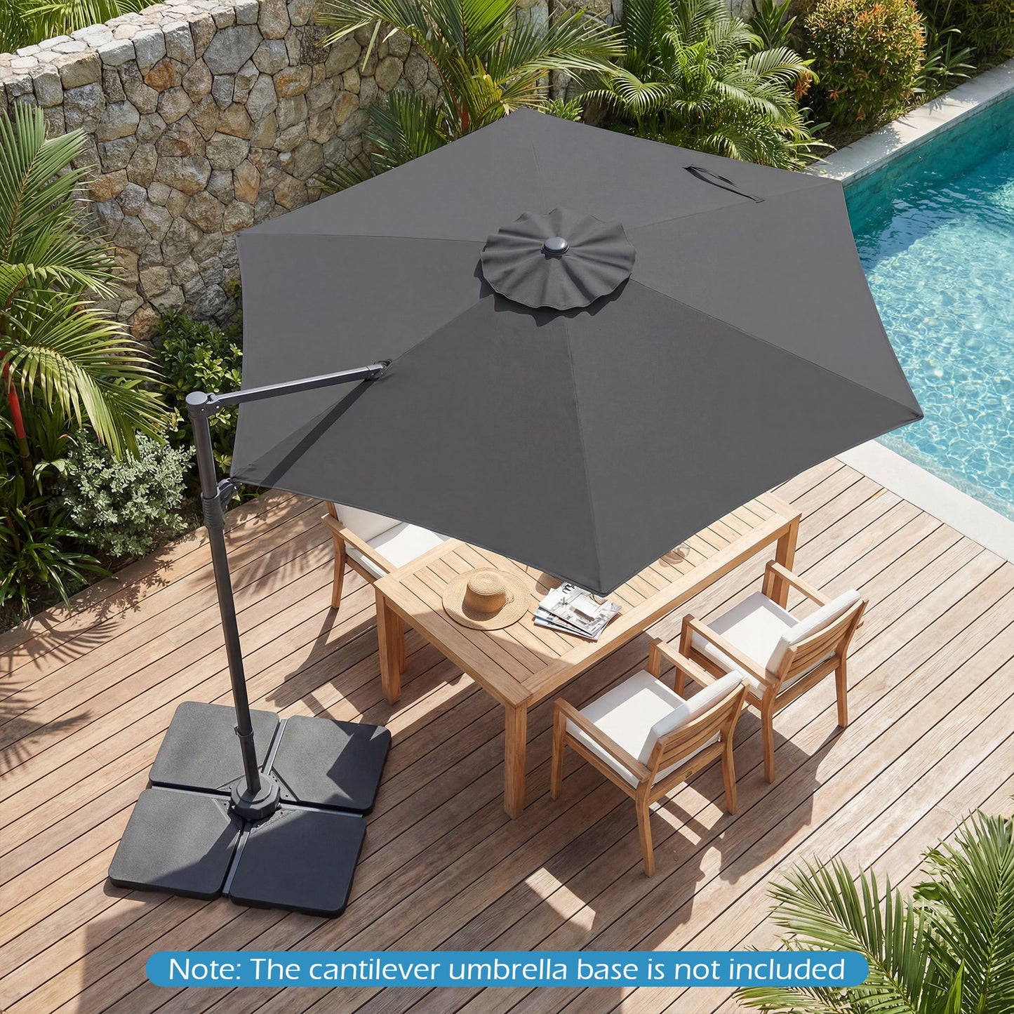 292cm Patio Cantilever Umbrella Large Offset Hanging Umbrella with 360° Rotation-Grey