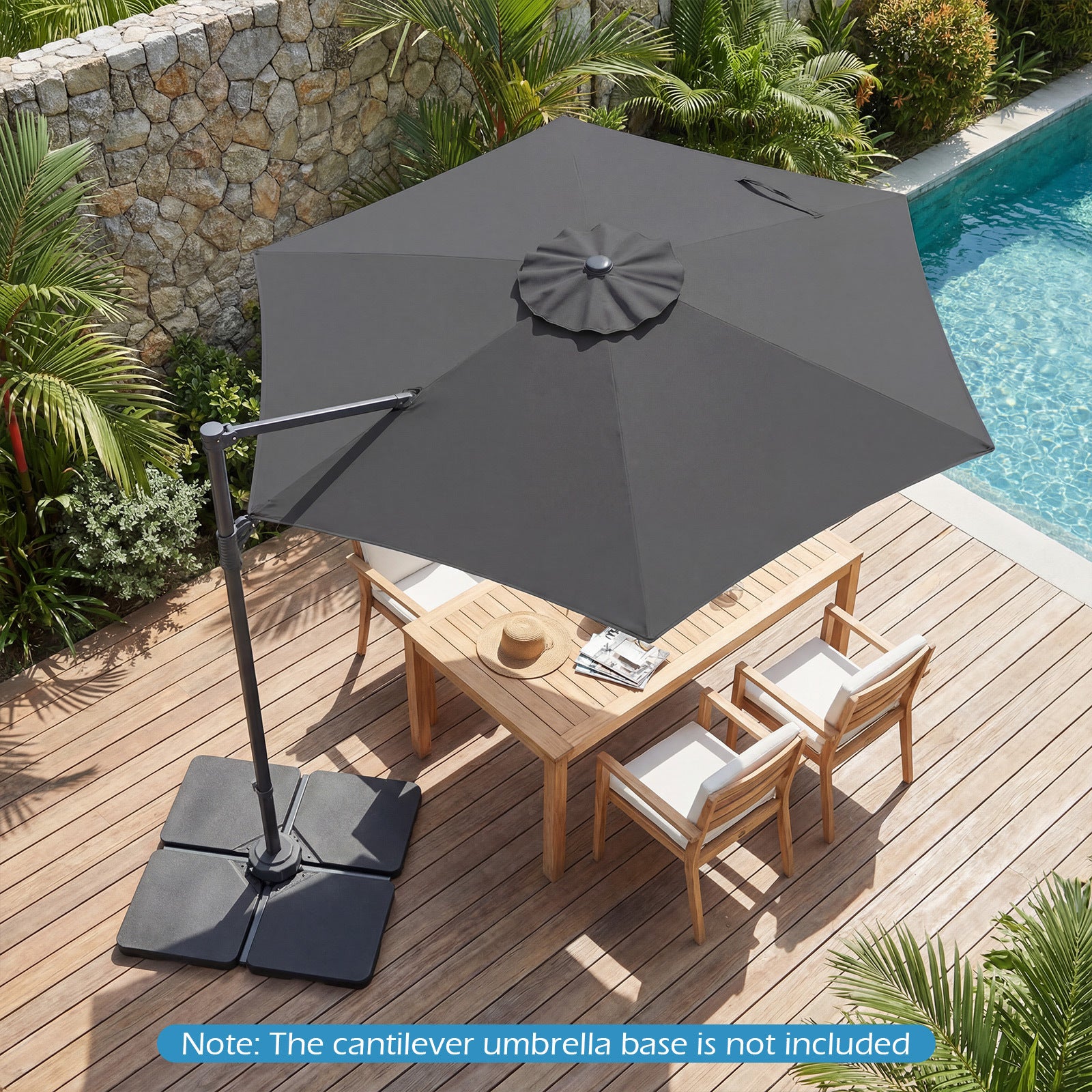 292cm Patio Cantilever Umbrella Large Offset Hanging Umbrella with 360° Rotation-Grey
