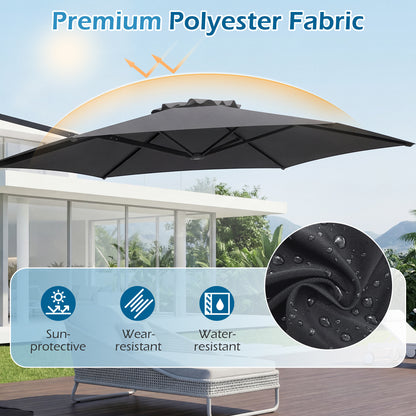 292cm Patio Cantilever Umbrella Large Offset Hanging Umbrella with 360° Rotation-Grey