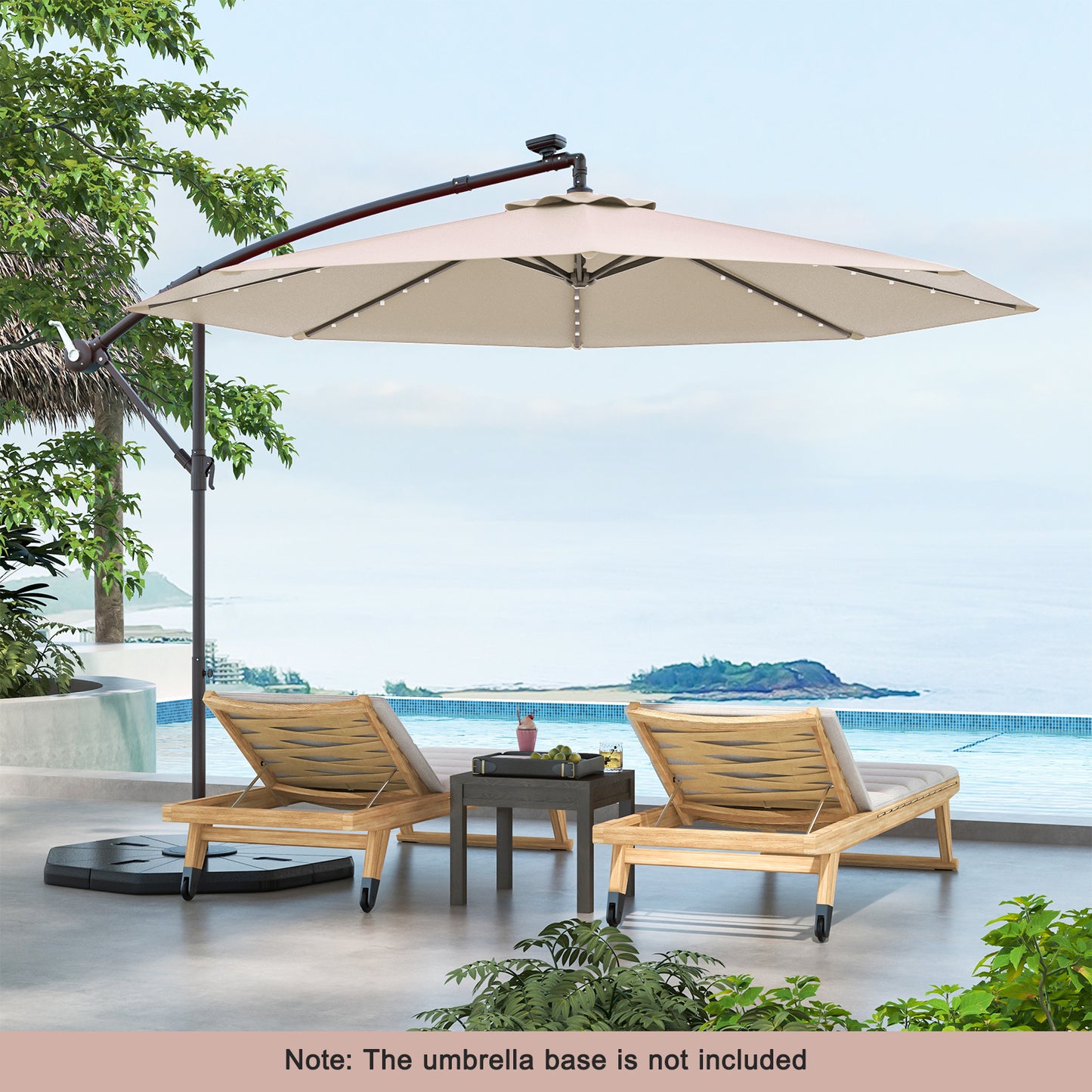 294 cm Solar Patio Offset Umbrella Cantilever Umbrella with 40 LED Lights-Beige