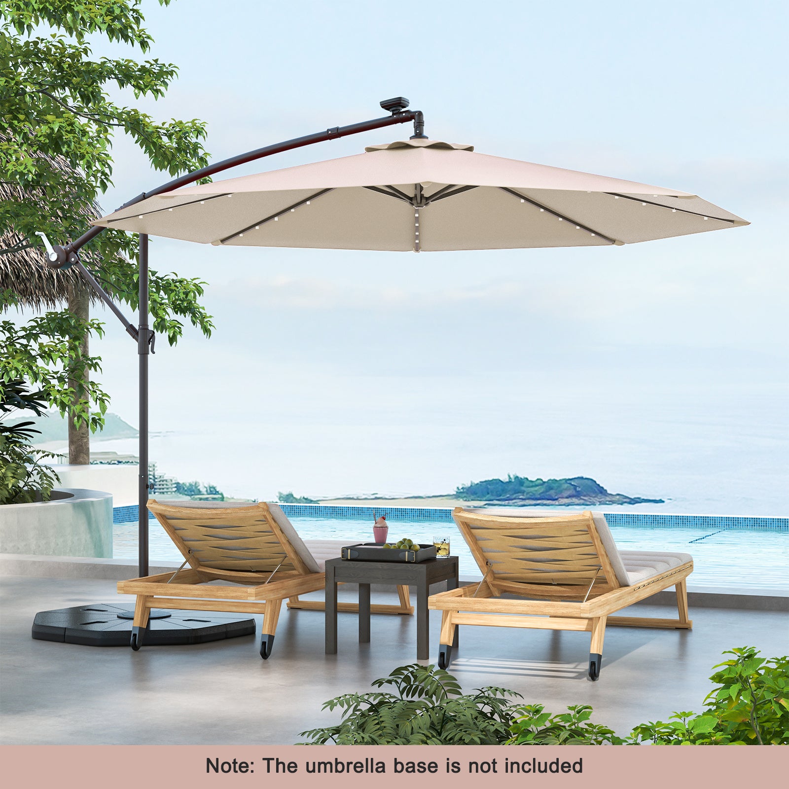 294 cm Solar Patio Offset Umbrella Cantilever Umbrella with 40 LED Lights-Beige