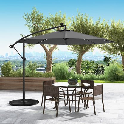 294 cm Solar Patio Offset Umbrella Cantilever Umbrella with 40 LED Lights-Grey