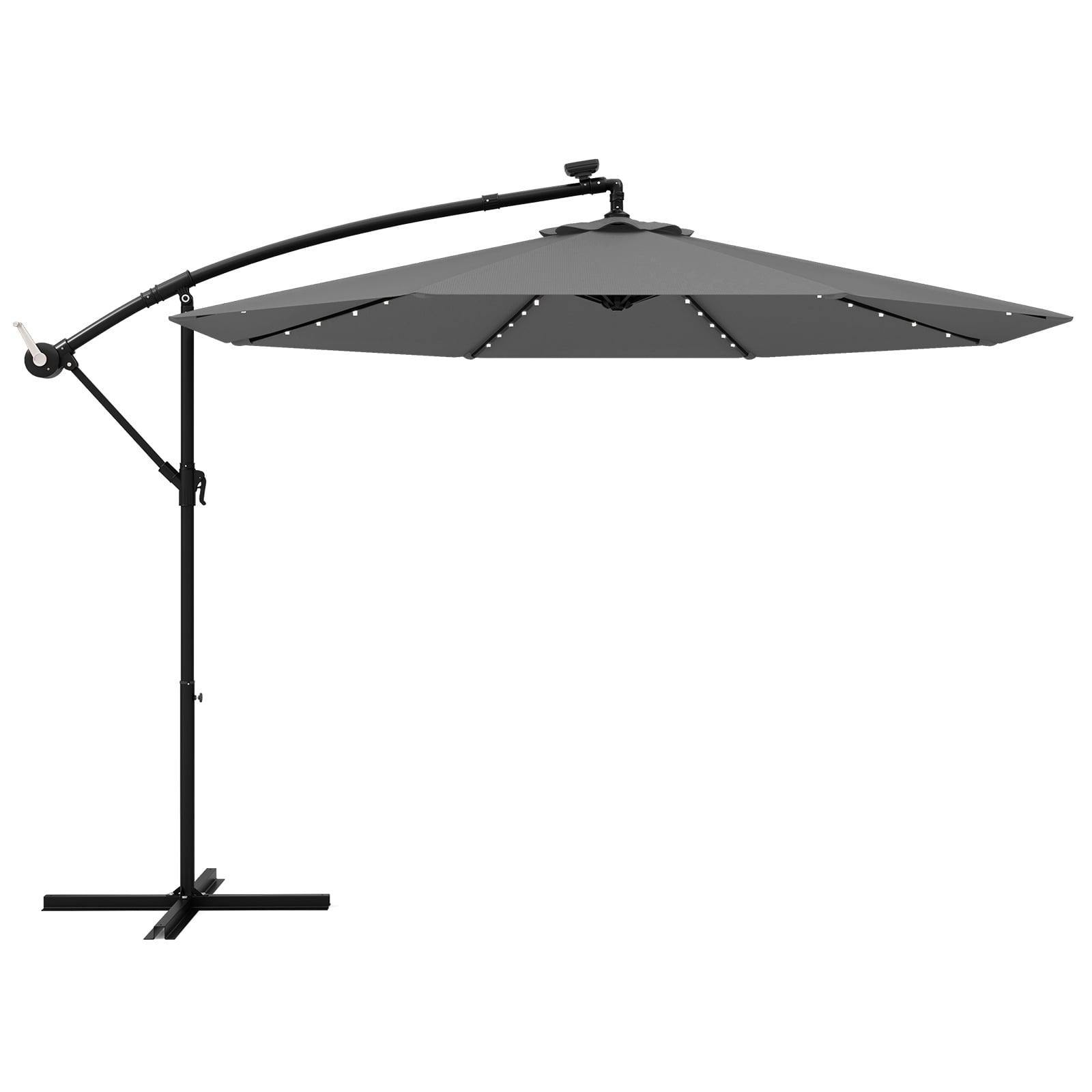 294 cm Solar Patio Offset Umbrella Cantilever Umbrella with 40 LED Lights-Grey