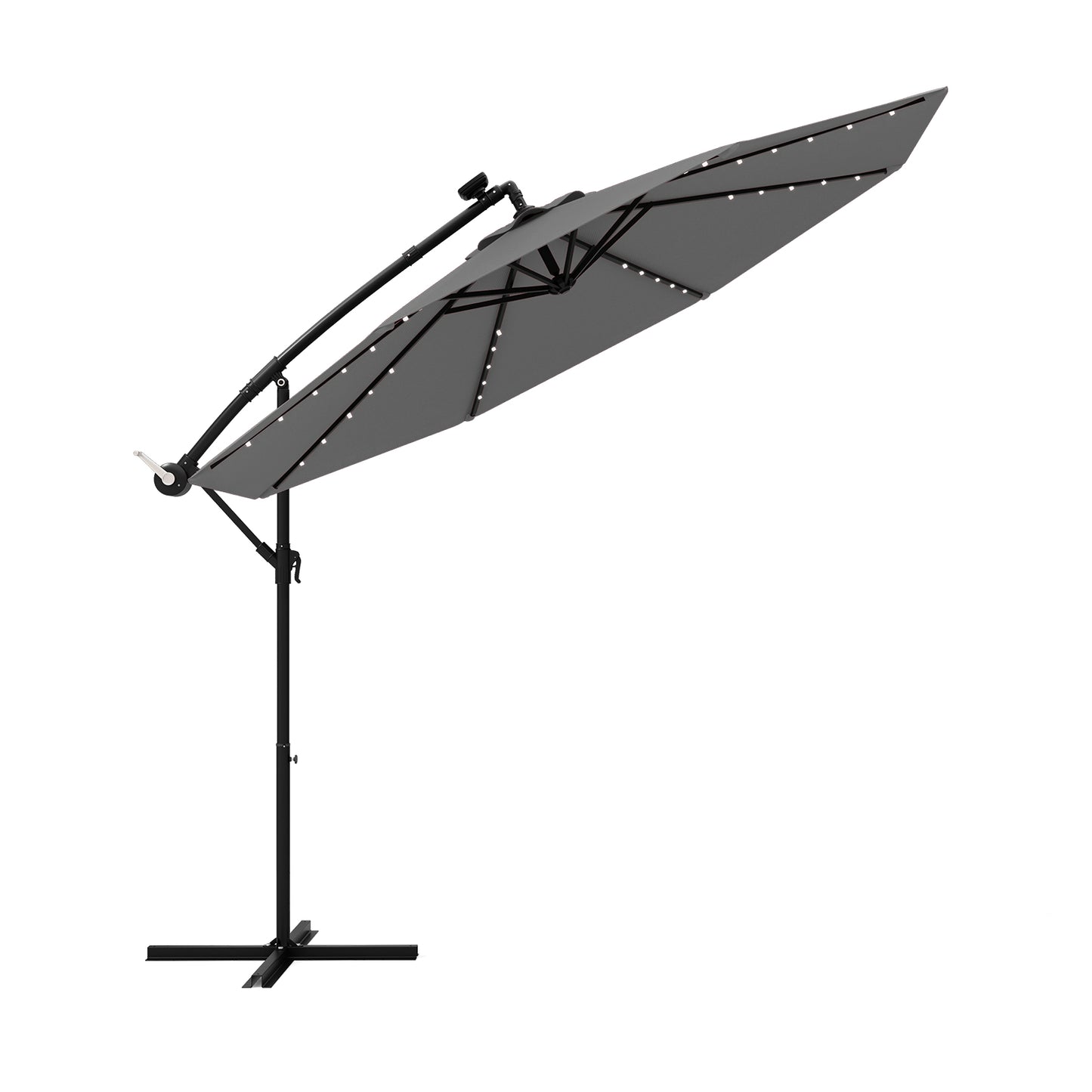 294 cm Solar Patio Offset Umbrella Cantilever Umbrella with 40 LED Lights-Grey
