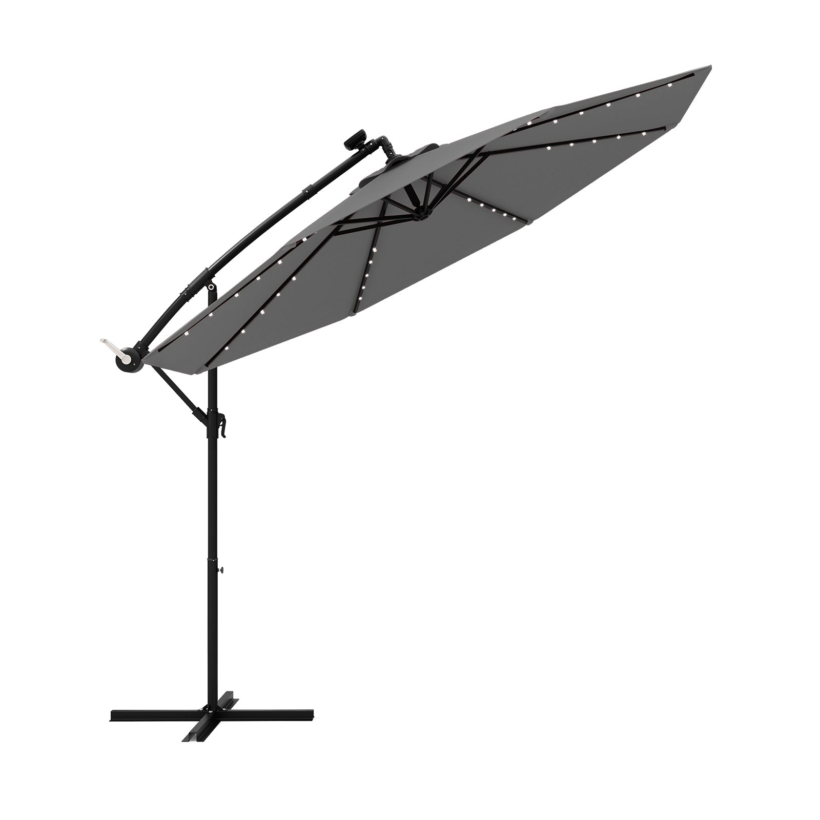 294 cm Solar Patio Offset Umbrella Cantilever Umbrella with 40 LED Lights-Grey