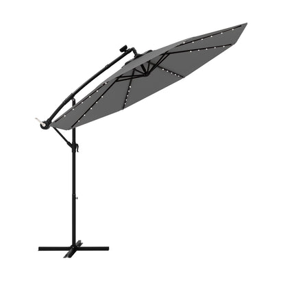 294 cm Solar Patio Offset Umbrella Cantilever Umbrella with 40 LED Lights-Grey